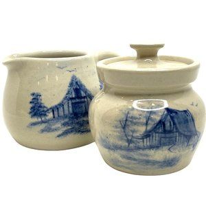 Paul Storie Pottery Sugar Creamer Set Stoneware Barn Farm Country Marshall Texas